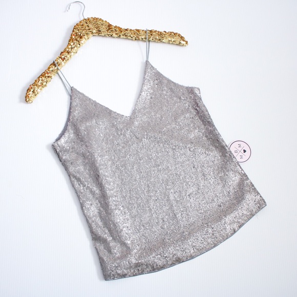 Silver Sleveless V Neck Sequin Cami Blouse - Picture 5 of 8